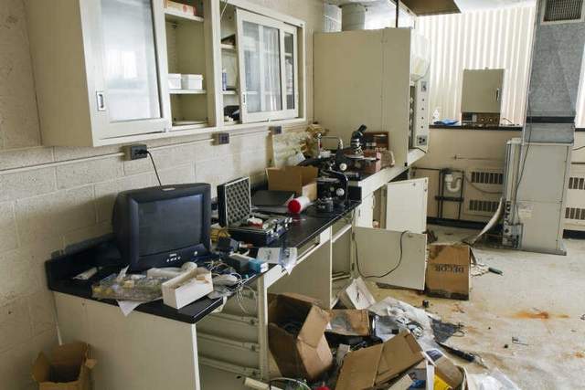 An ill-prepared Detroit crime lab after a June 2011 break-in. via Detroit Free Press