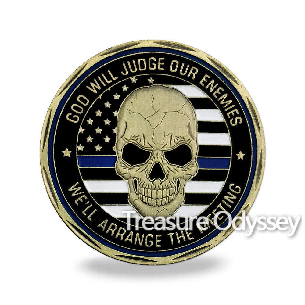 Police Blue Lives Matter Challenge Coin St Michael Patron God Protect Us