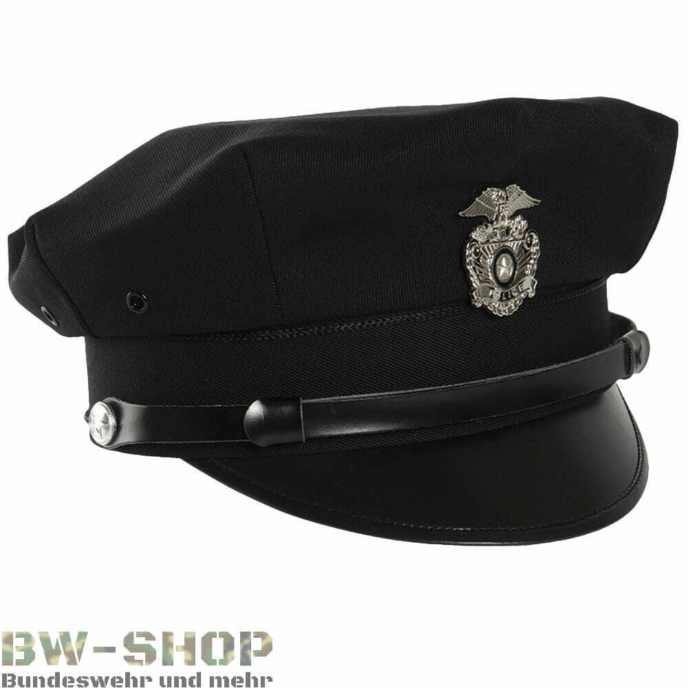 US POLICE PEAKED CAP + Badge Black & Blue New Police Hat security cap