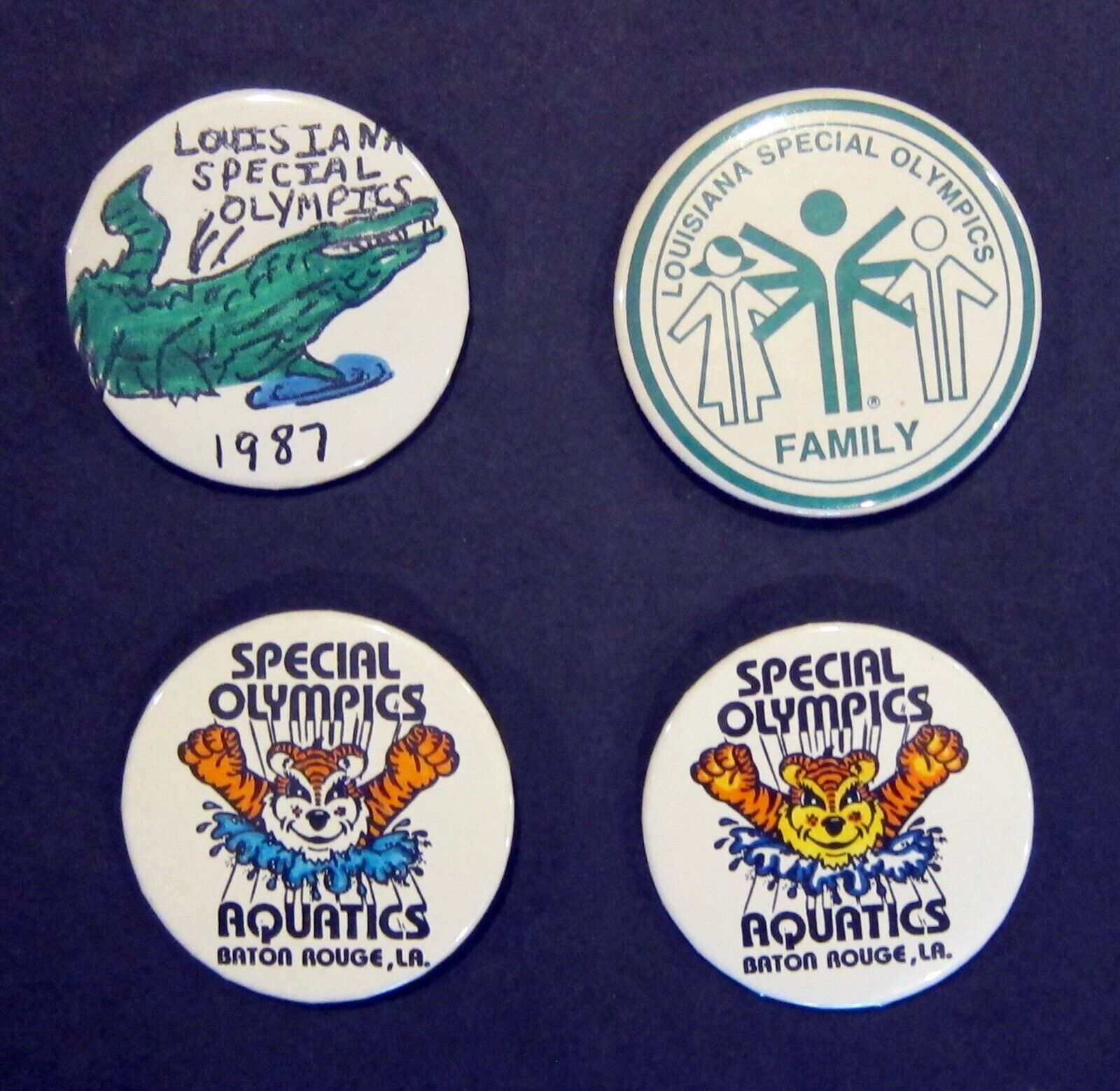 4 LARGE SPECIAL OLYMPICS PINS FROM LOUISIANA - Baton Rouge, Alligator, Tiger 
