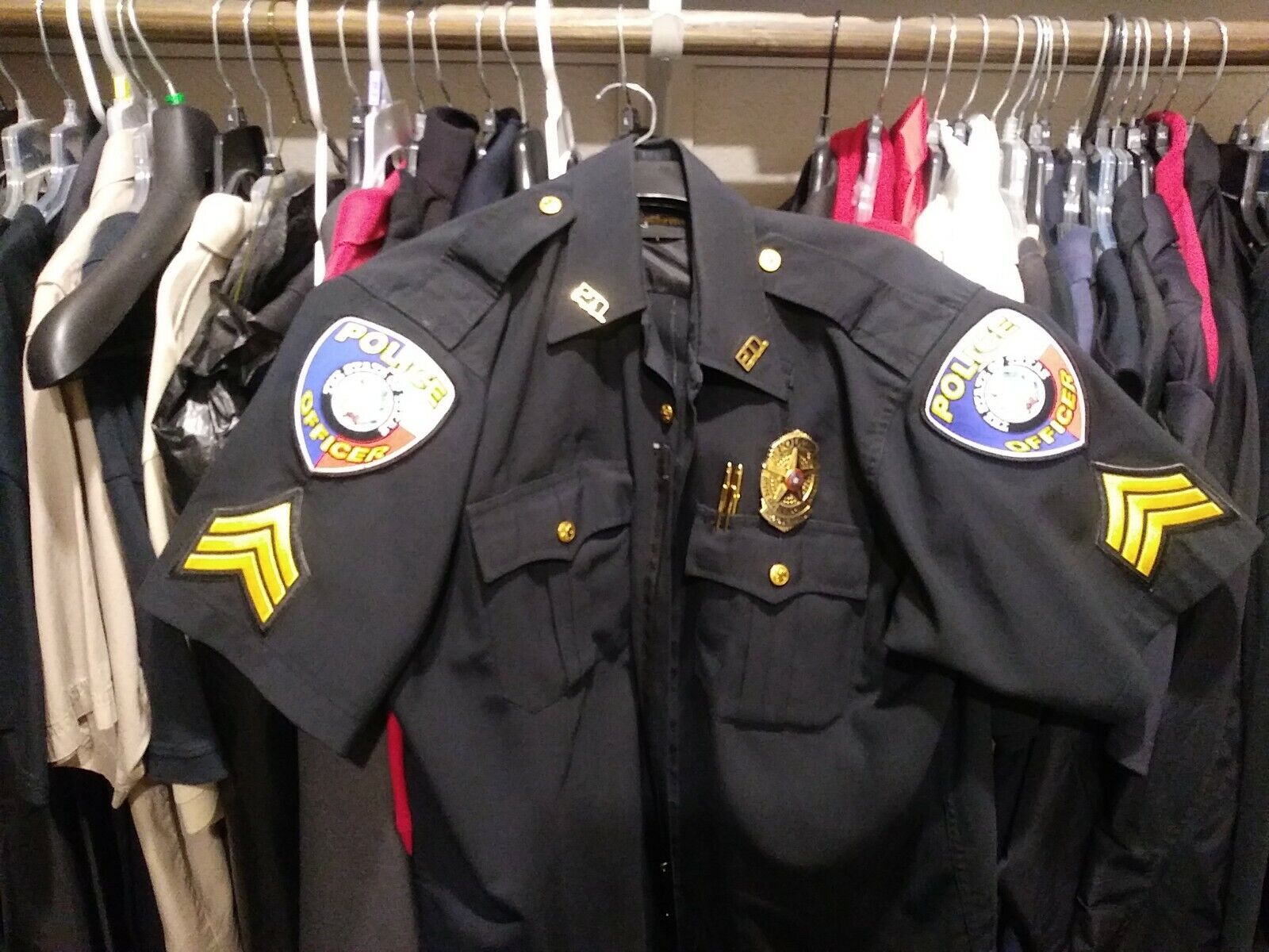 Texas Police Uniform Shirt w Sgt Stripes and Badge