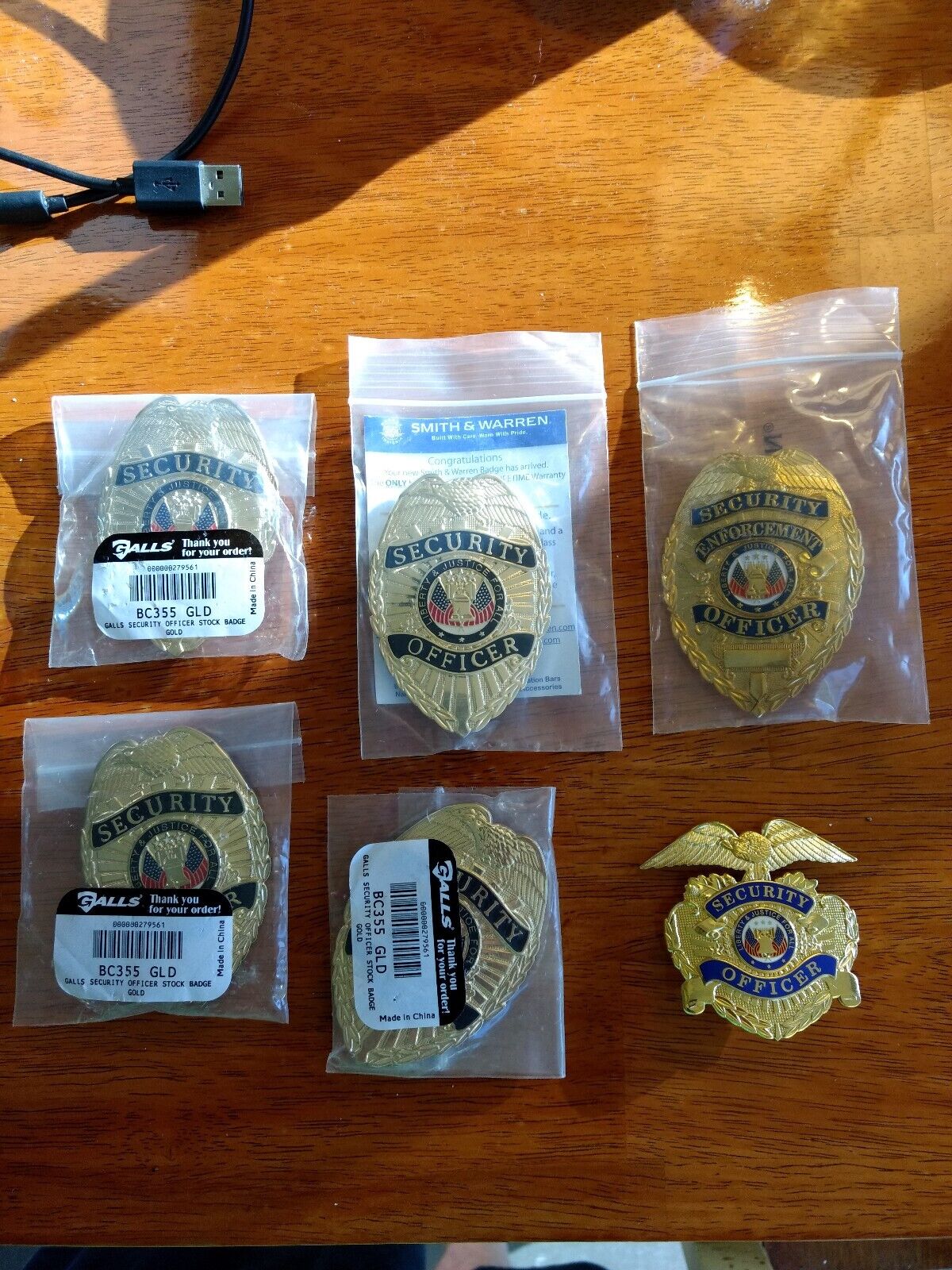 NEW Security Officer Trifecta 5 New Gall's Gold Security Badges, Hat& Lapel