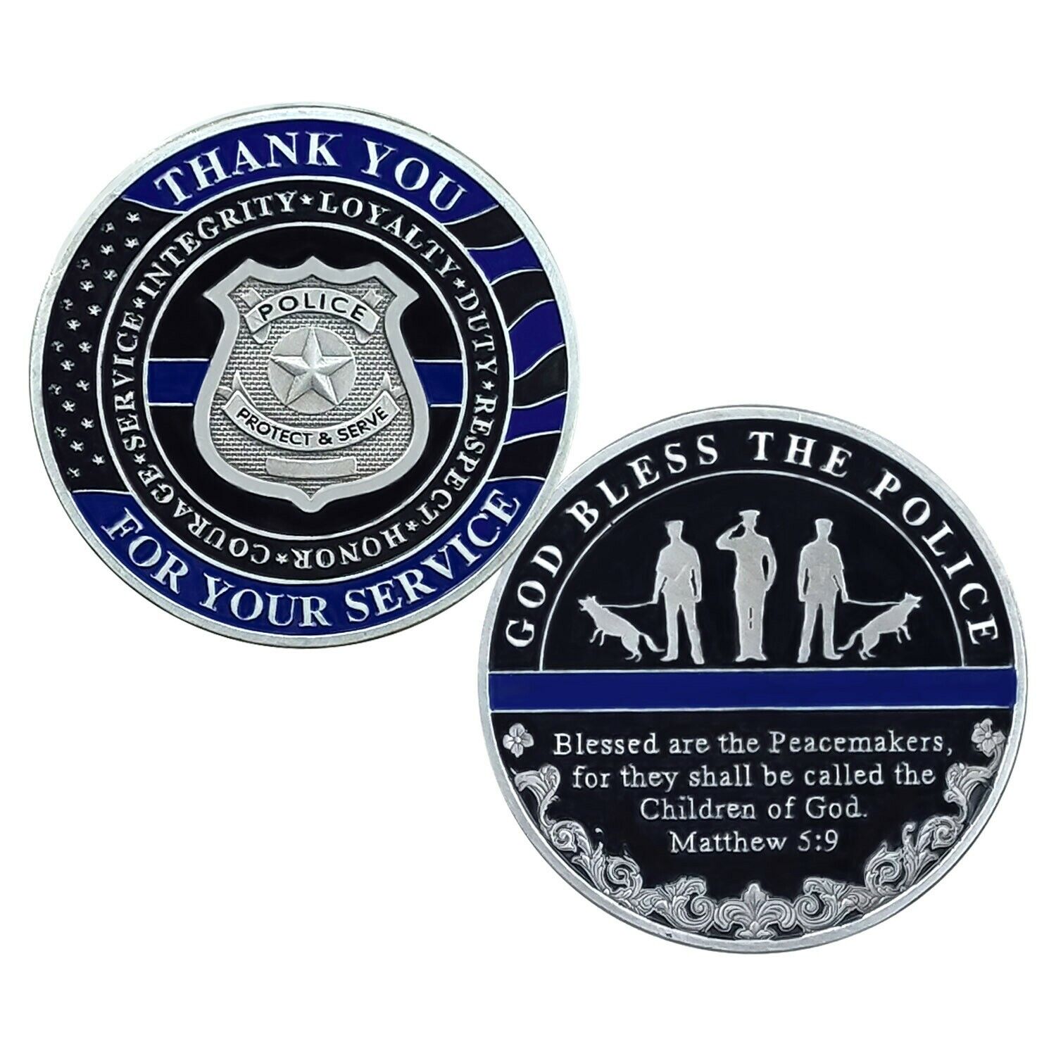 Police Officer & K9 Challenge Coin A Thin Blue Line Coin Law Enforcement Gift