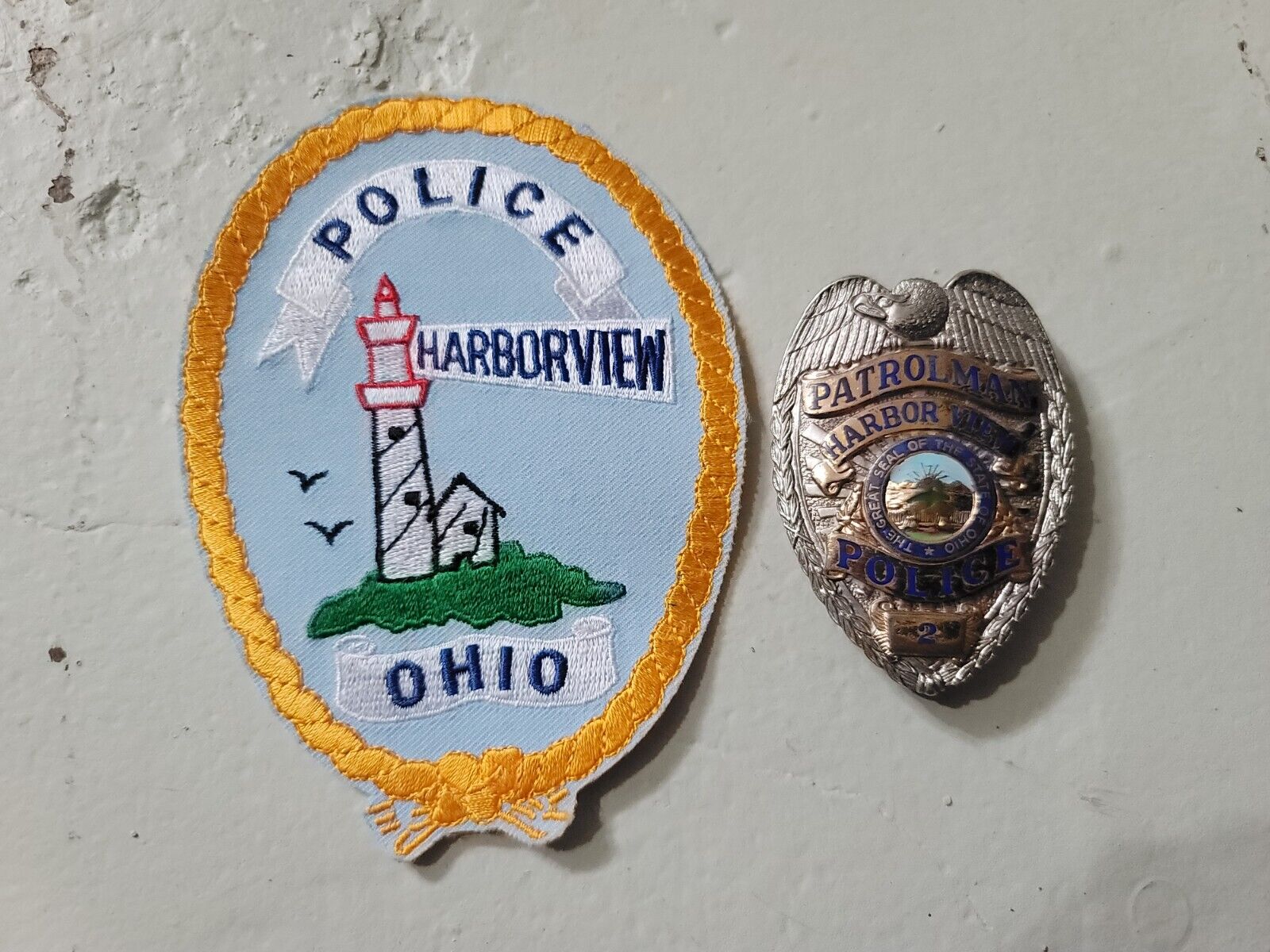 Vintage Obsolete Harborview Ohio Police Badge and Patch. *Disbanded Department*