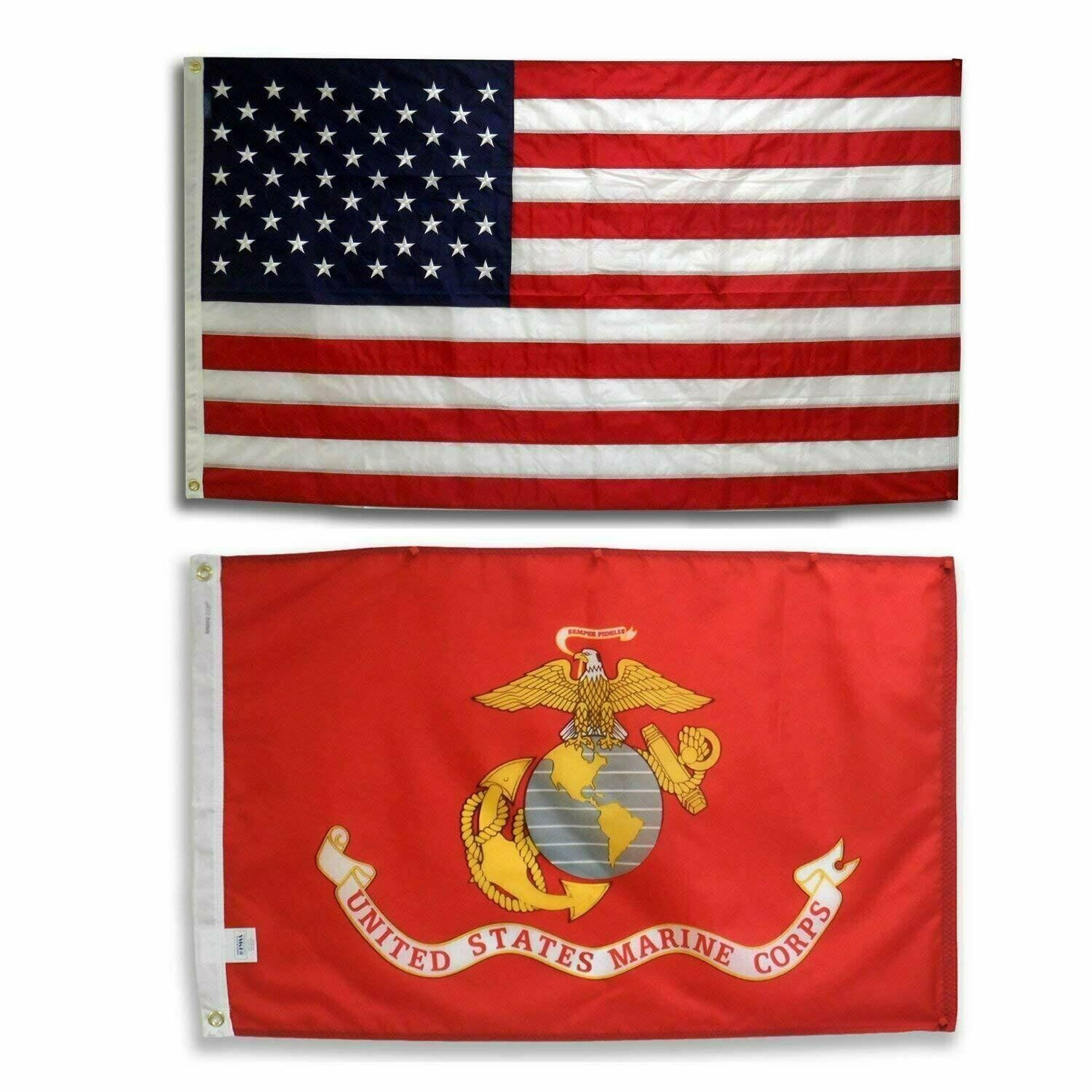 United States Marine Corps Flag 3 x 5 USMC And American USA Wholesale 2 Flags