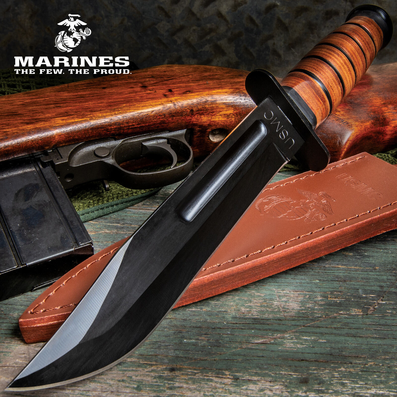 USMC MARINES TACTICAL BOWIE SURVIVAL HUNTING KNIFE MILITARY Combat Fixed Blade