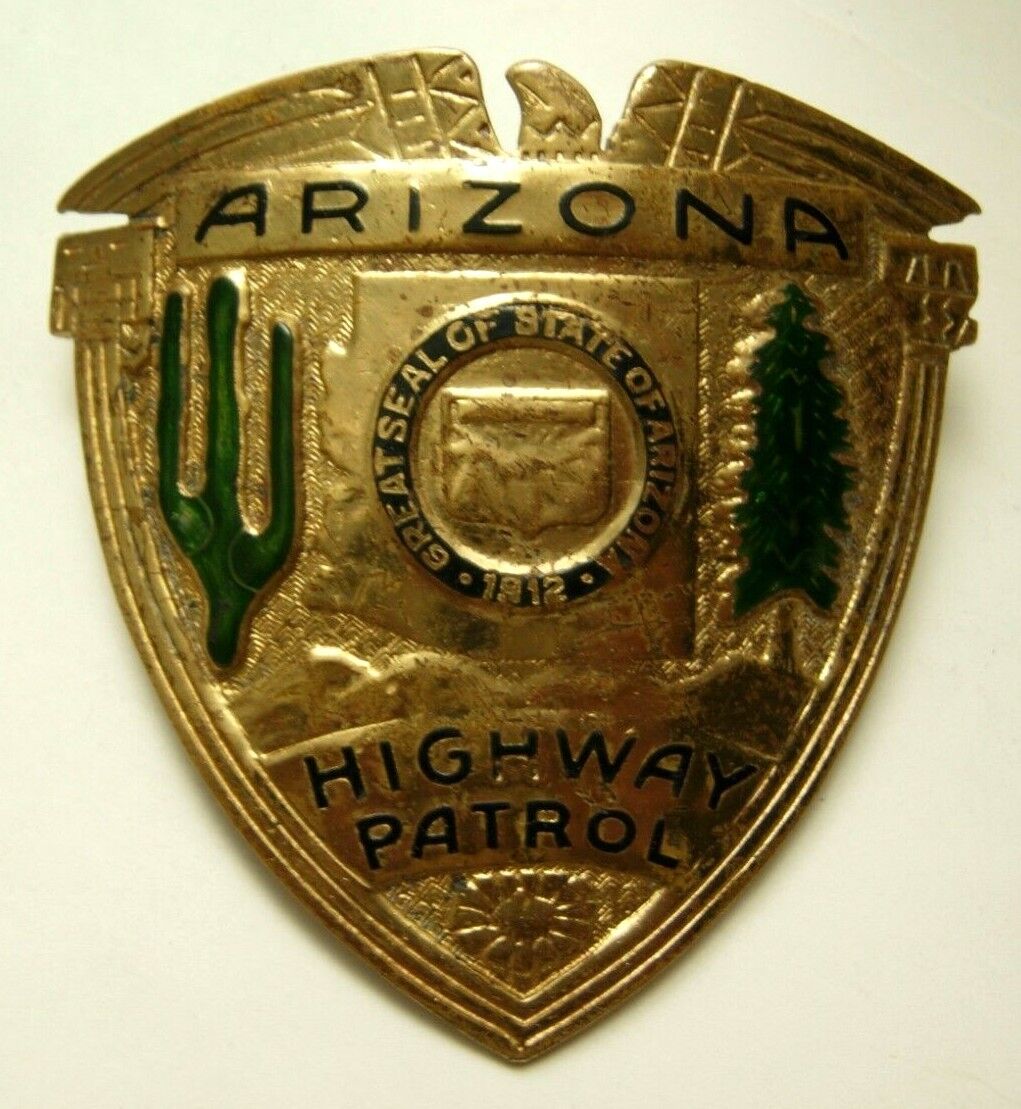 40s 50s Arizona Highway Patrol Enameled Hat Badge - ES