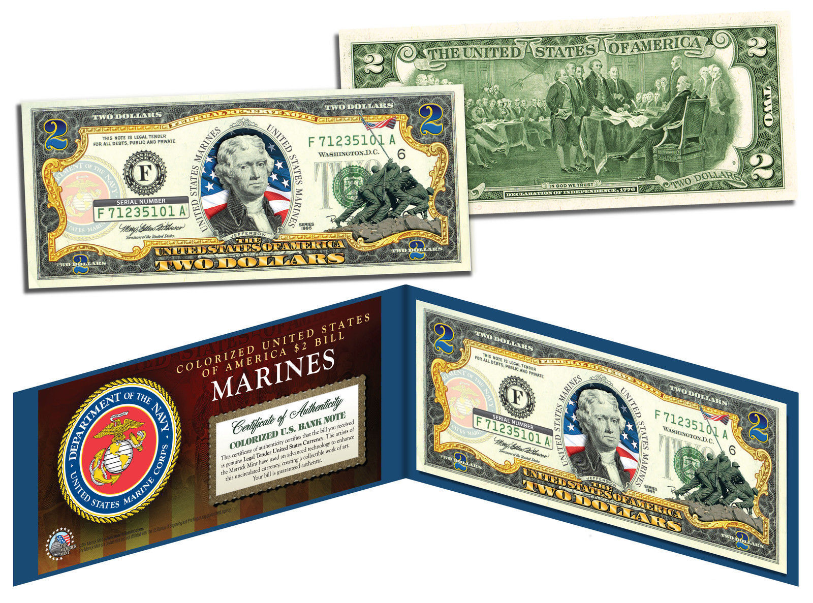 U.S. MARINES World War II Vintage U.S. Genuine Legal Tender $2 Bill *MUST SEE*