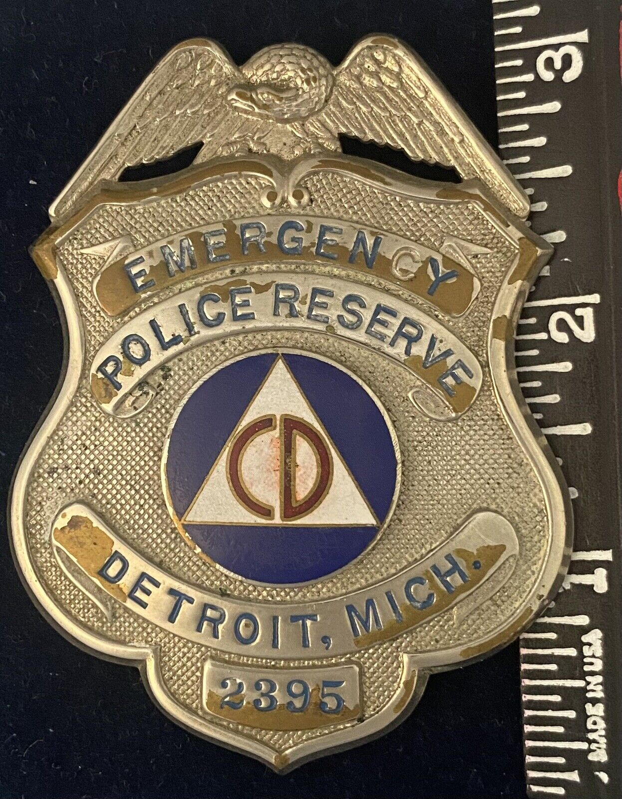 Obsolete Detroit Michigan Emergency Police Reserve Civil Defense Shield.
