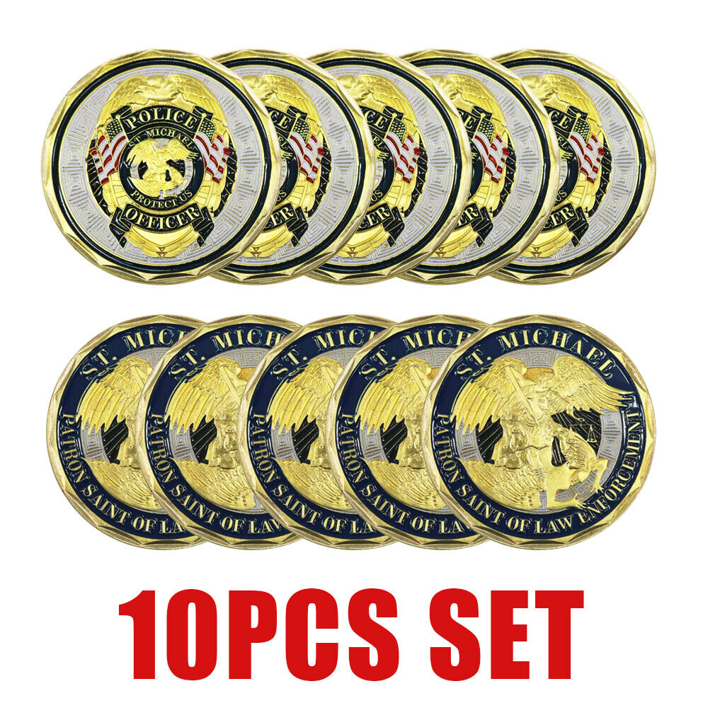 10 x St Michael Police Officer Badge Law Enforcement Protect US Challenge Coin