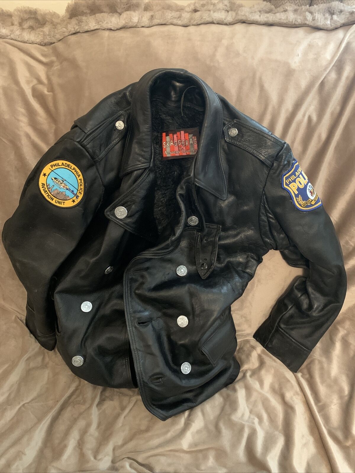 Vintage Philadelphia Police Leather Jacket Aviation Unit Uniform SKAGGERAC