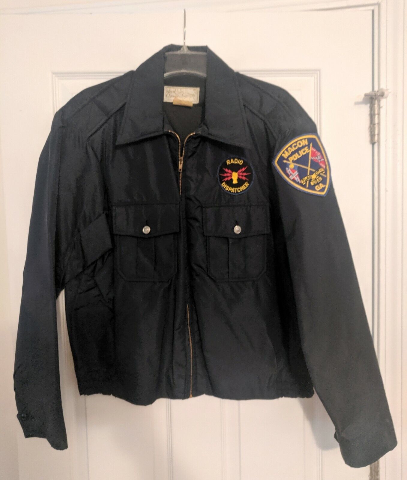 Vintage Macon GA Police Dept Nylon Windbreaker Jacket W/Patches_Radio Dispatcher