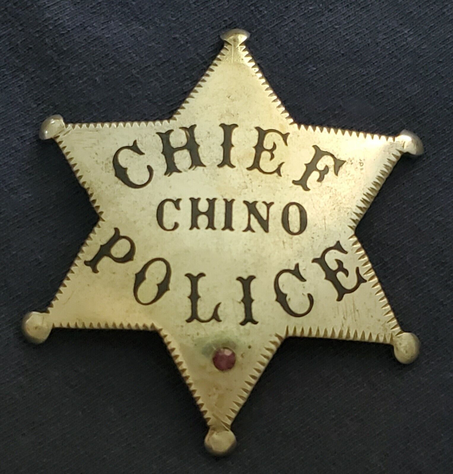 Antique obsolete late 1930s Chino California Chief's badge police