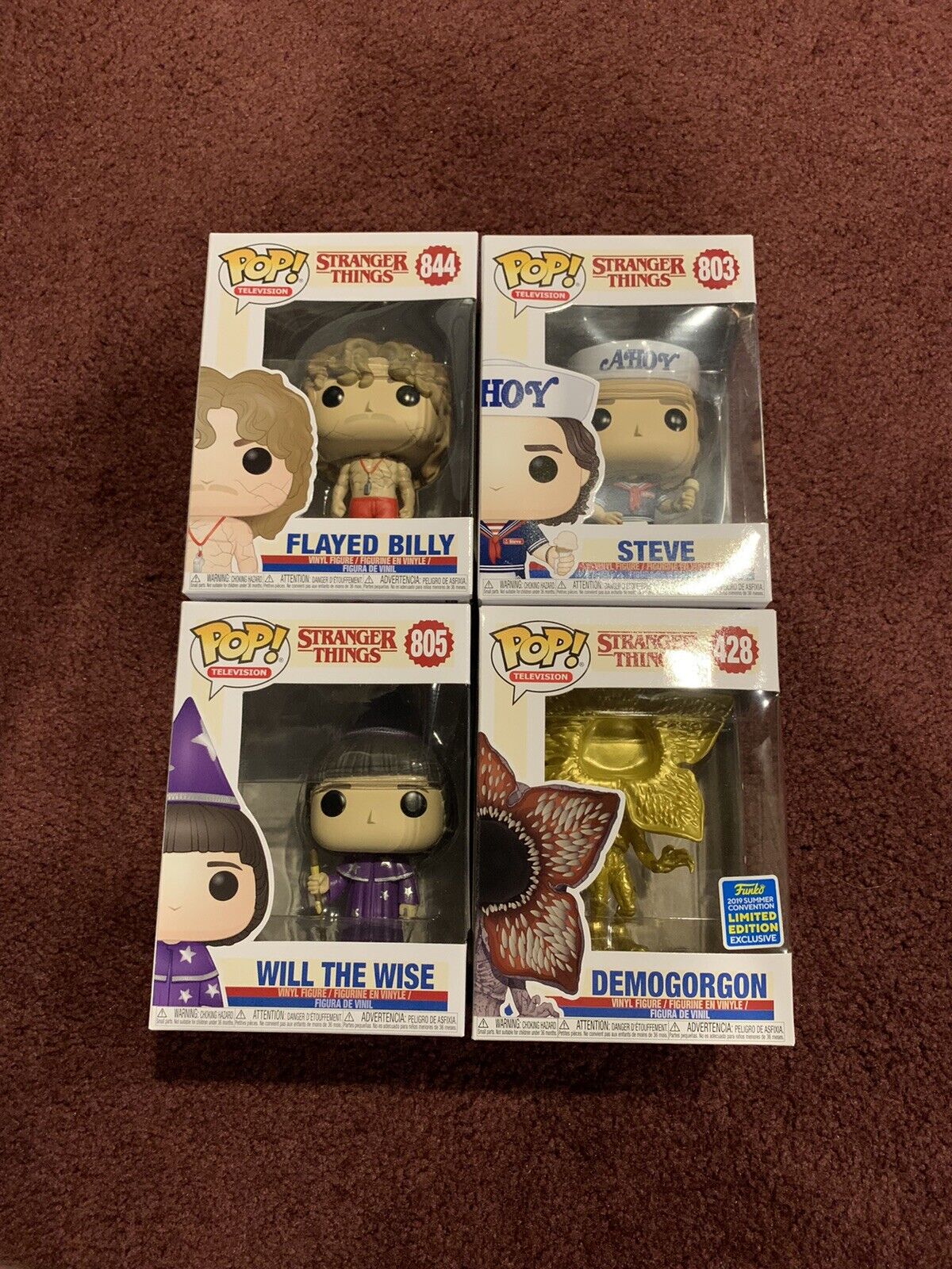 Stranger Things Funko Pop Lot. Steve, Flayed Billy, Will the Wise, Gold Demogorg