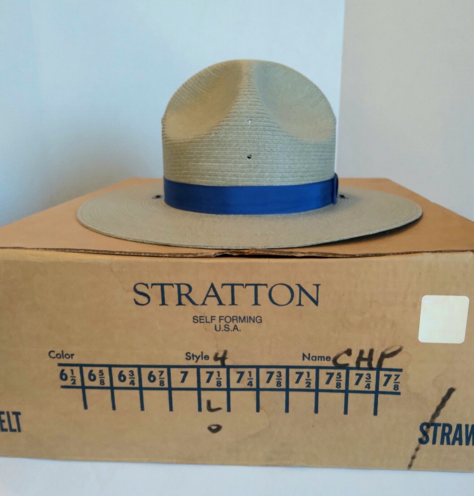 California Highway Patrol Stratton Round Brim Straw Hat w/ Box CHP Size 7 1/8