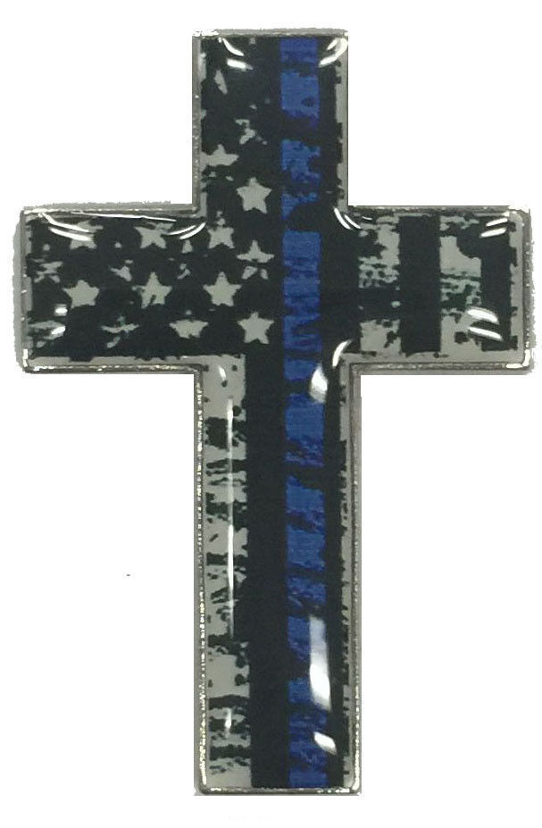 Thin Blue Line Cross American Flag Police Cop Law Enforcement Lapel Hat Pin