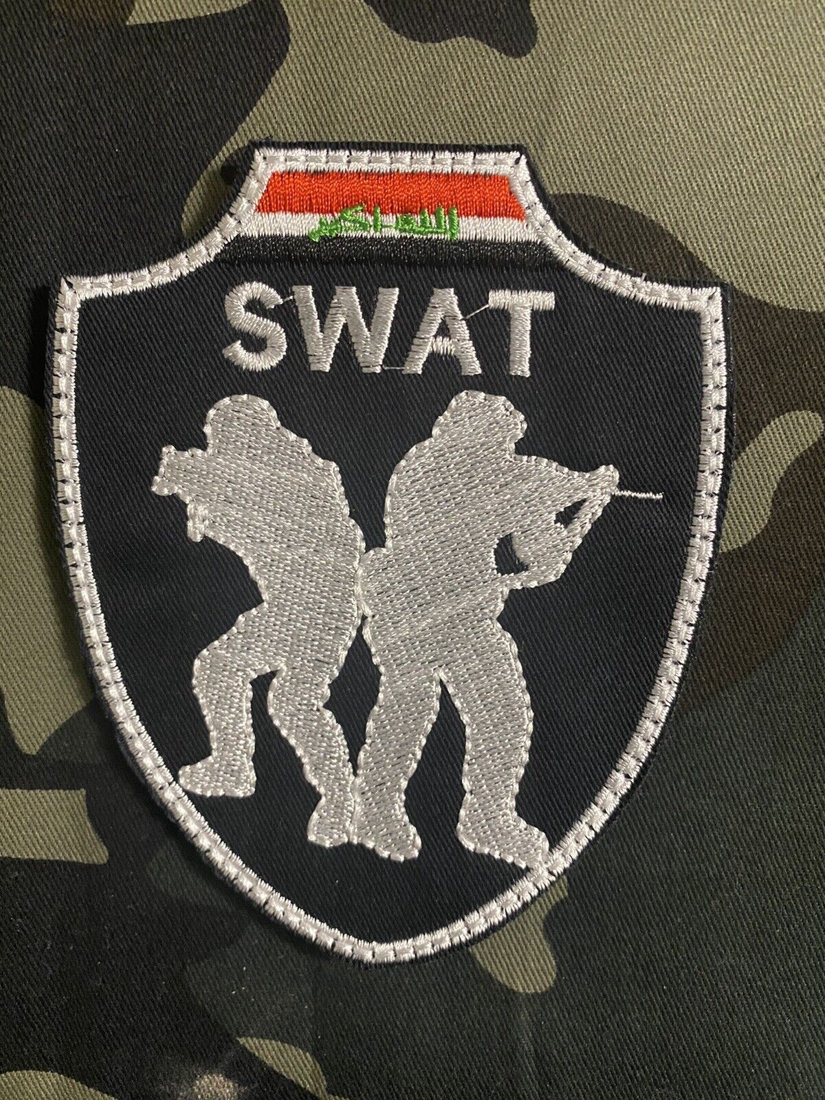 Iraqi SWAT Arm Patch, Black Cotton Backed Hook Side Fastener.
