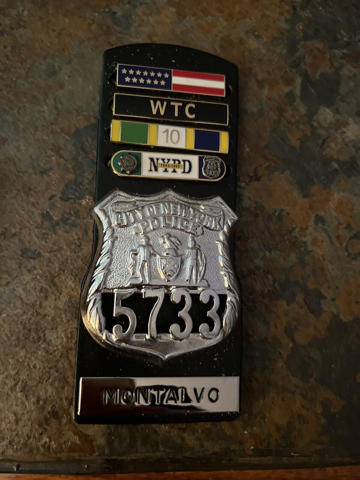 Vintage New York NYPD badge, ribbons . Obsolete.