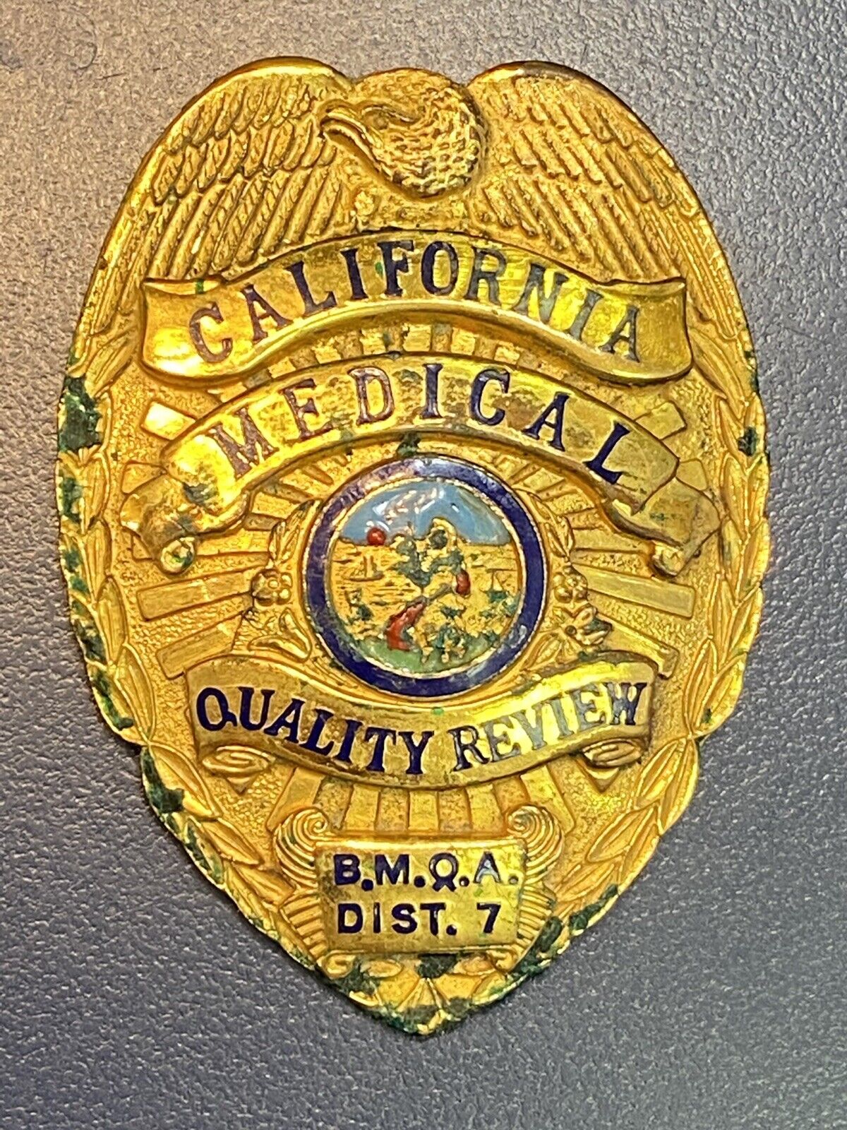 Great Looking Obsolete California Medical Quality Review Flat Badge