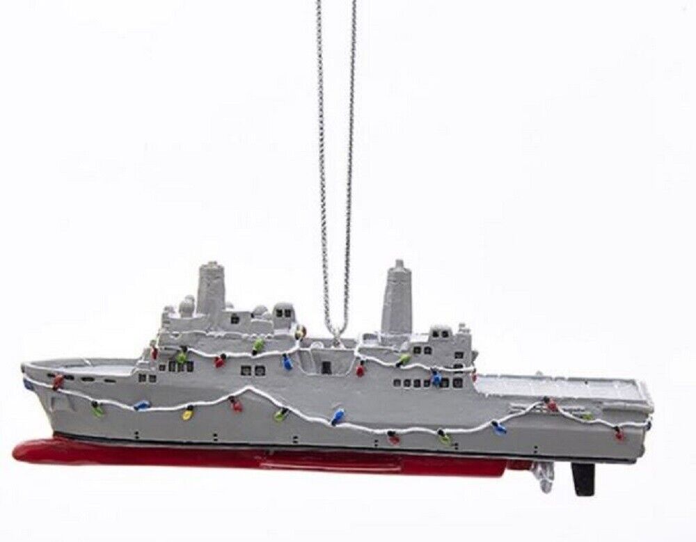 United States Navy Ship Decorated with Christmas Lights Ornament Military USN