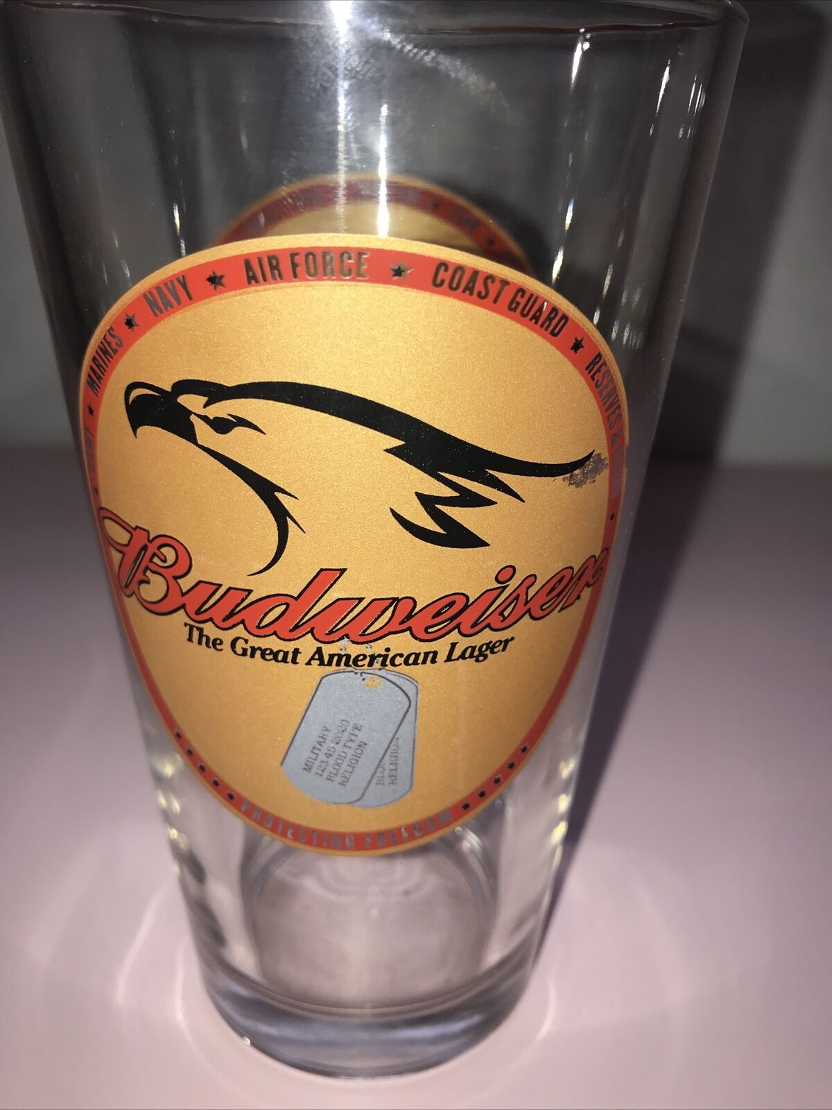 Budweiser Armed Forces Proud to Serve Those Who Serve Beer Pint Drinking Glass