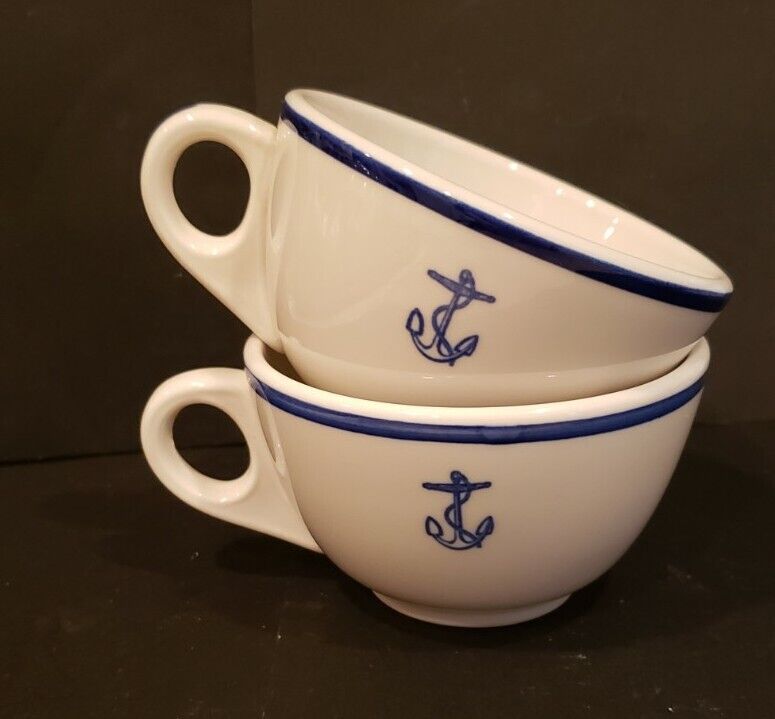 Pair  VINTAGE  US NAVY MESS FOULED ANCHOR COFFEE CUP RESTAURANT WARE HLC  NOS