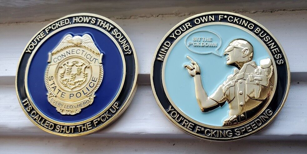 Connecticut State Police Trooper Challenge Coin   Swearing Meltdown Conn Police 