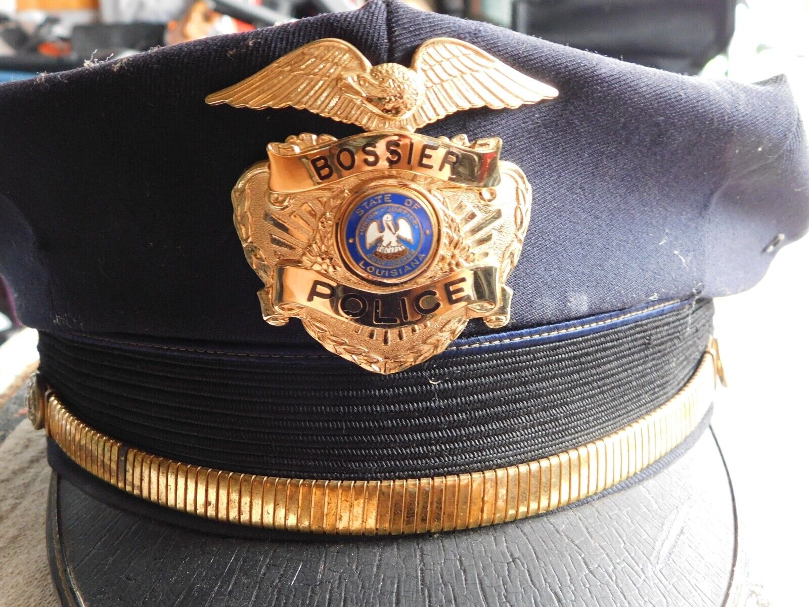 Vintage Retired Obsolete Bossier Louisiana Police Hat Badge w/Hat