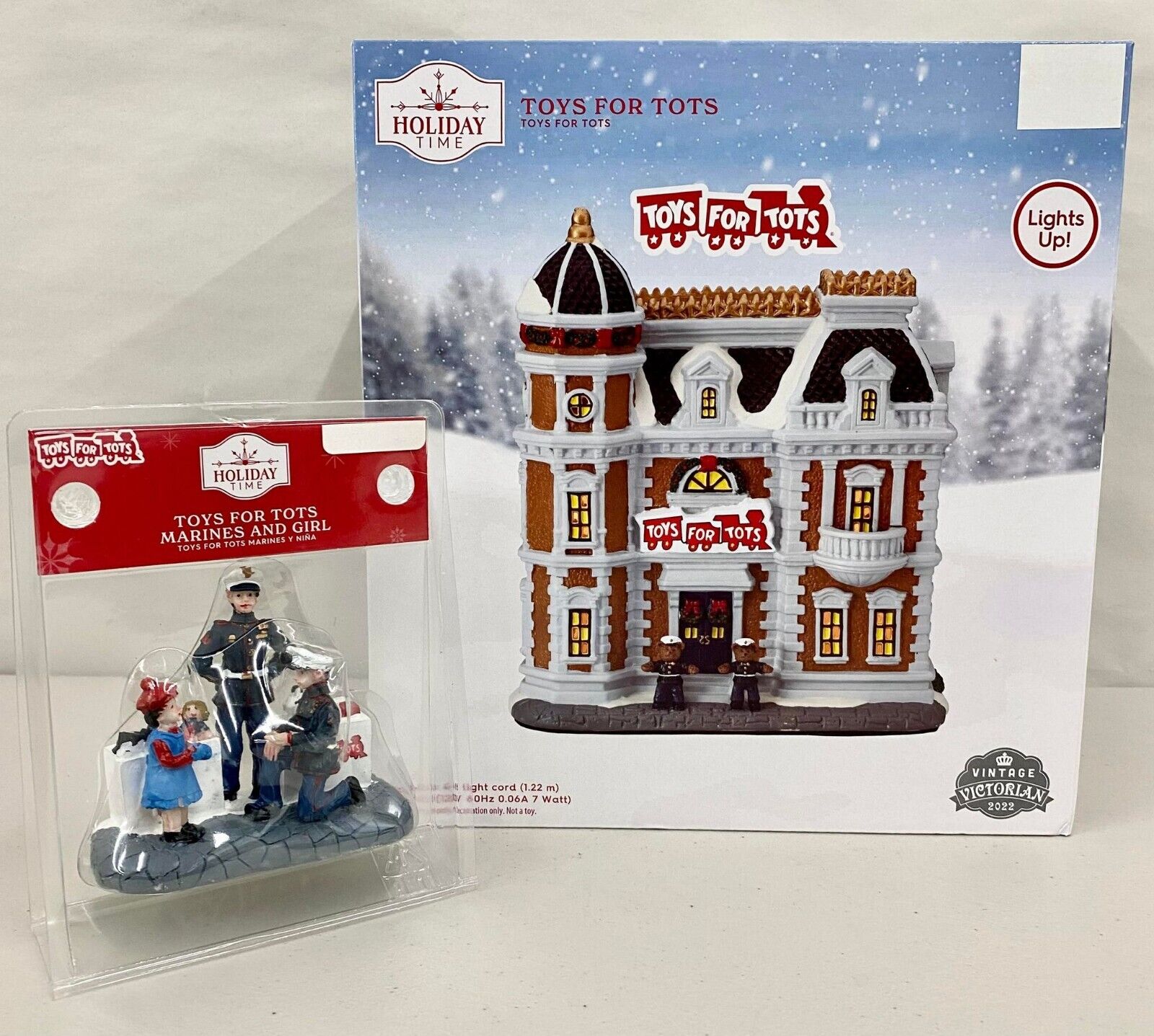 NEW Holiday Time Marines Toys for Tots 2022 Christmas Village House Bundle Set