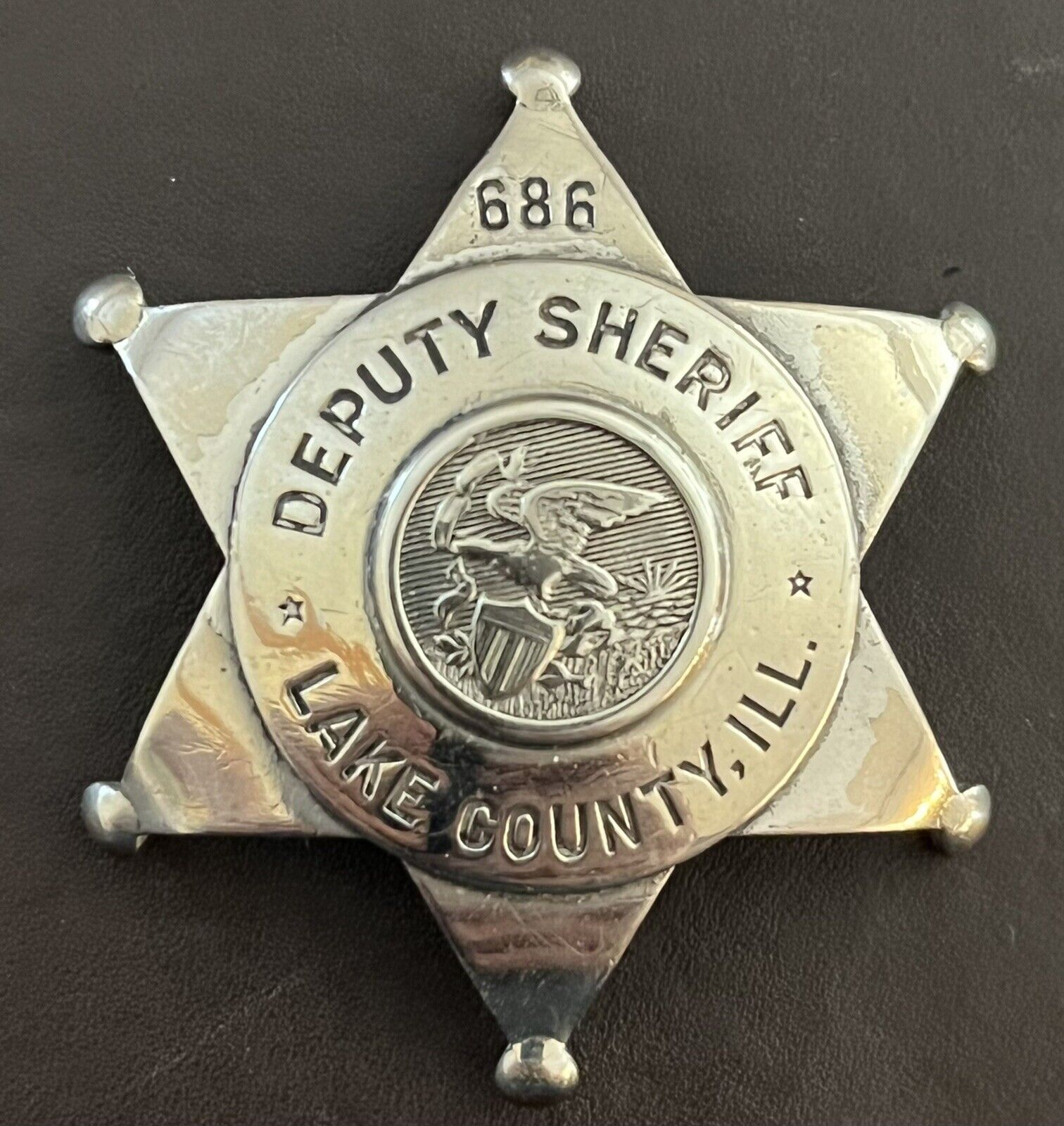Vintage Obsolete Deputy Sheriff Badge Lake County, Illinois # 686 Obsolete