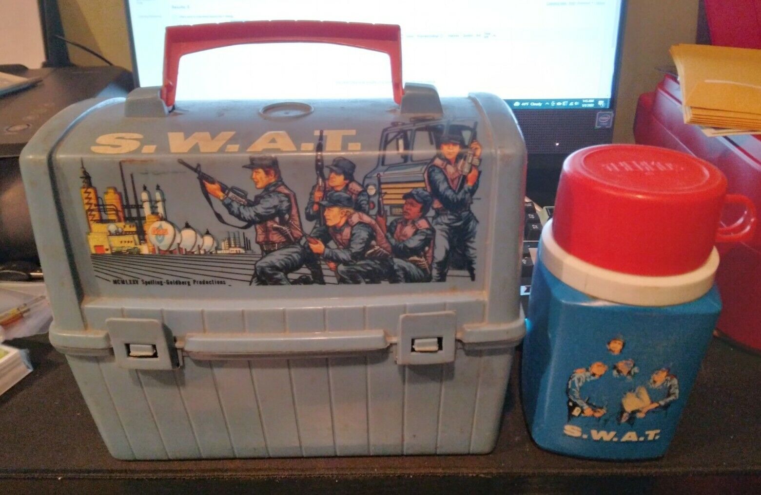 Vintage 1975 SWAT Blue Plastic Lunch box By Thermos Aladdin S.W.A.T. TV Show USA