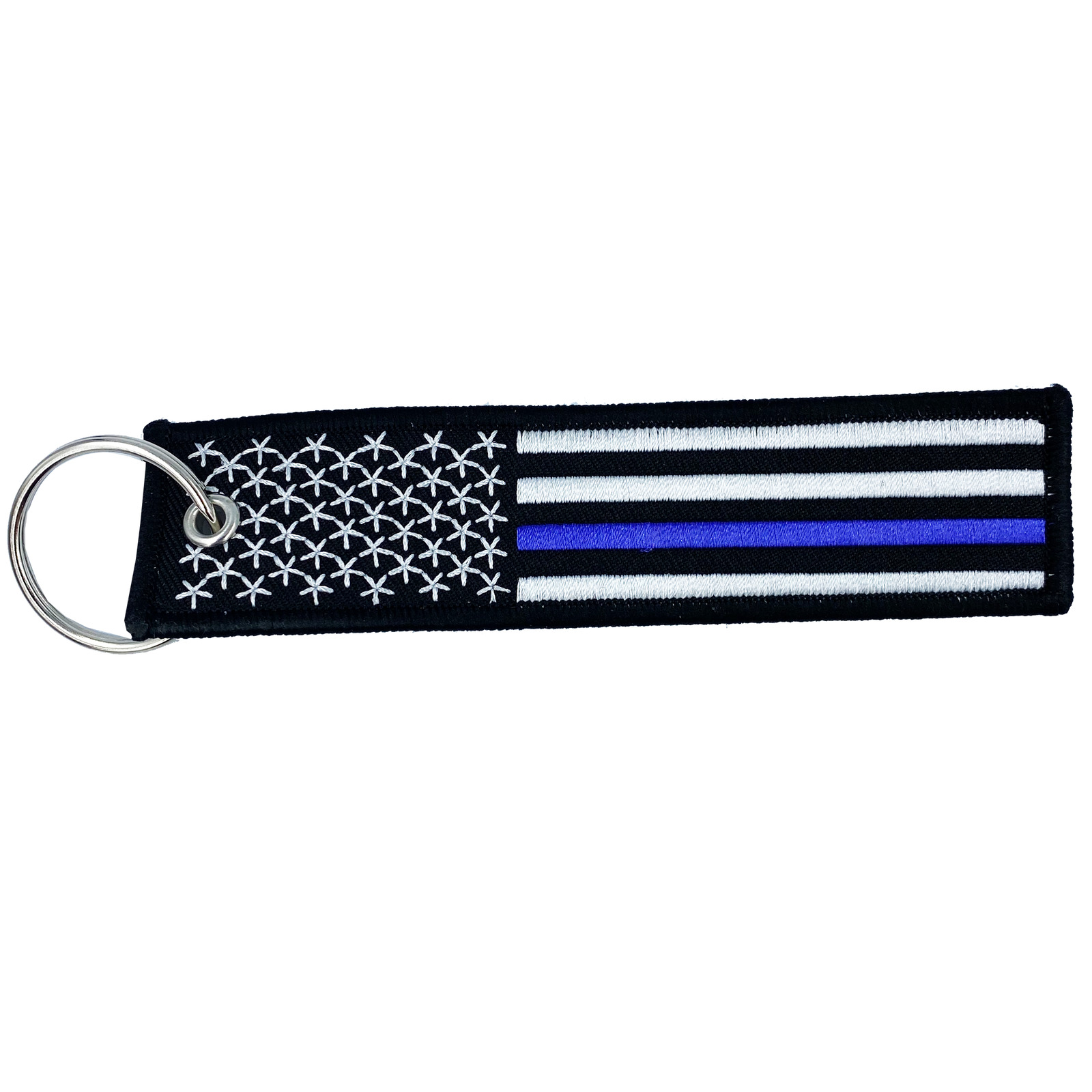 EE-001 Thin Blue Line Police Flag Law Enforcement Keychain or Luggage Tag or zip