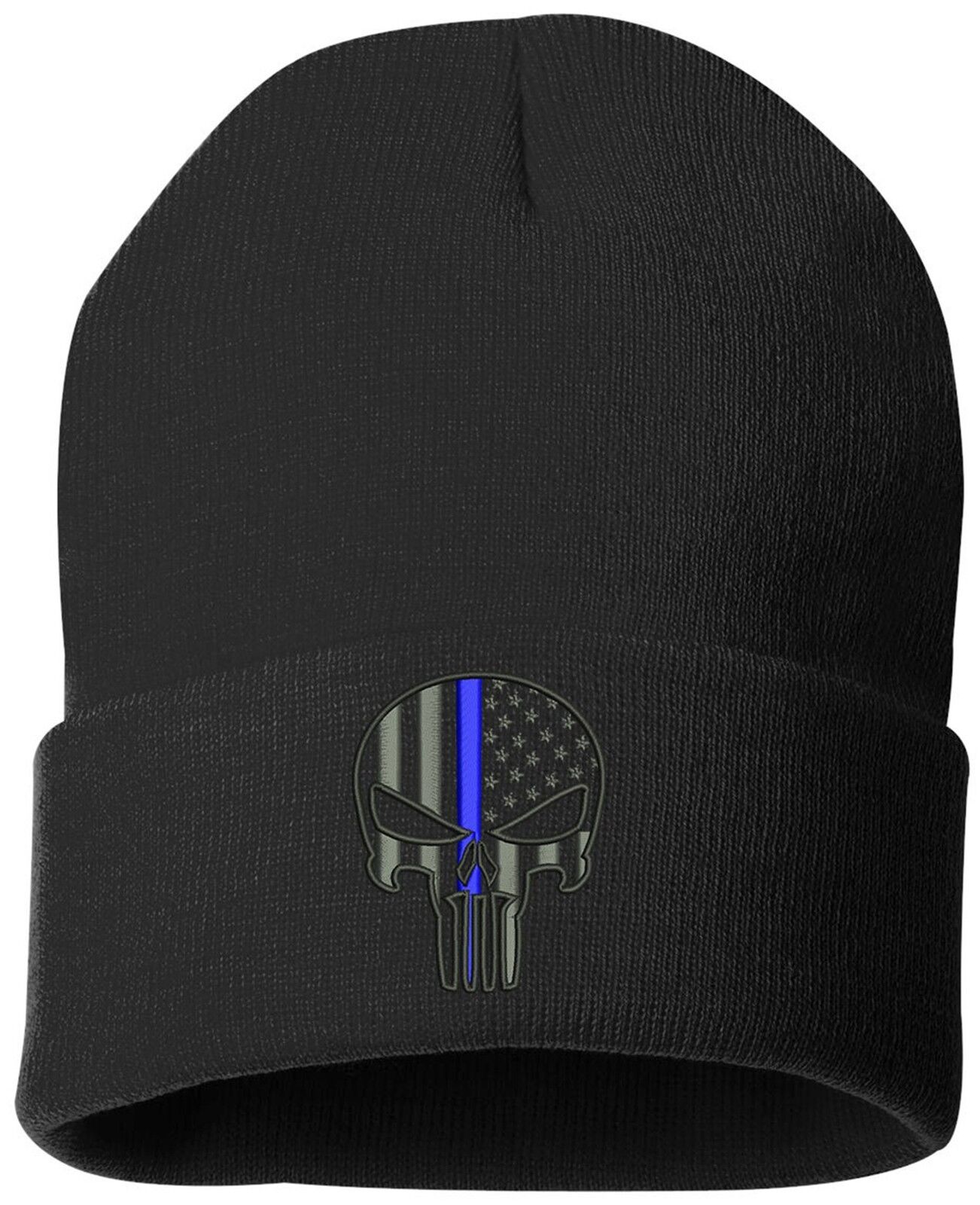 Punisher Blue Line Cuffed Knit Hat-11075