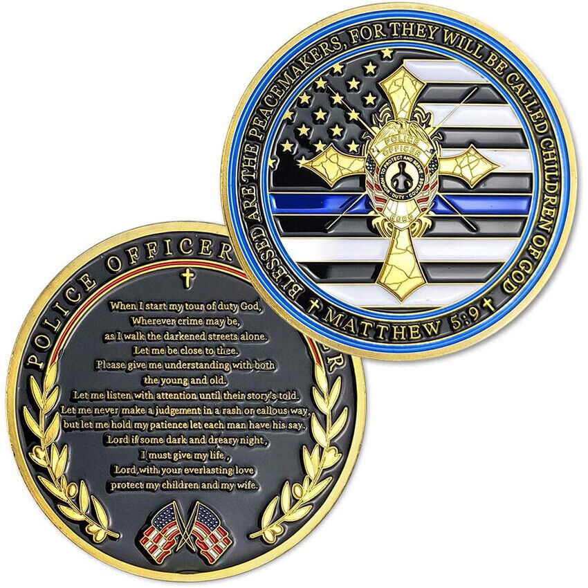 Law Enforcement Thin Blue Line Coin Prayer Police Officer Challenge Collection