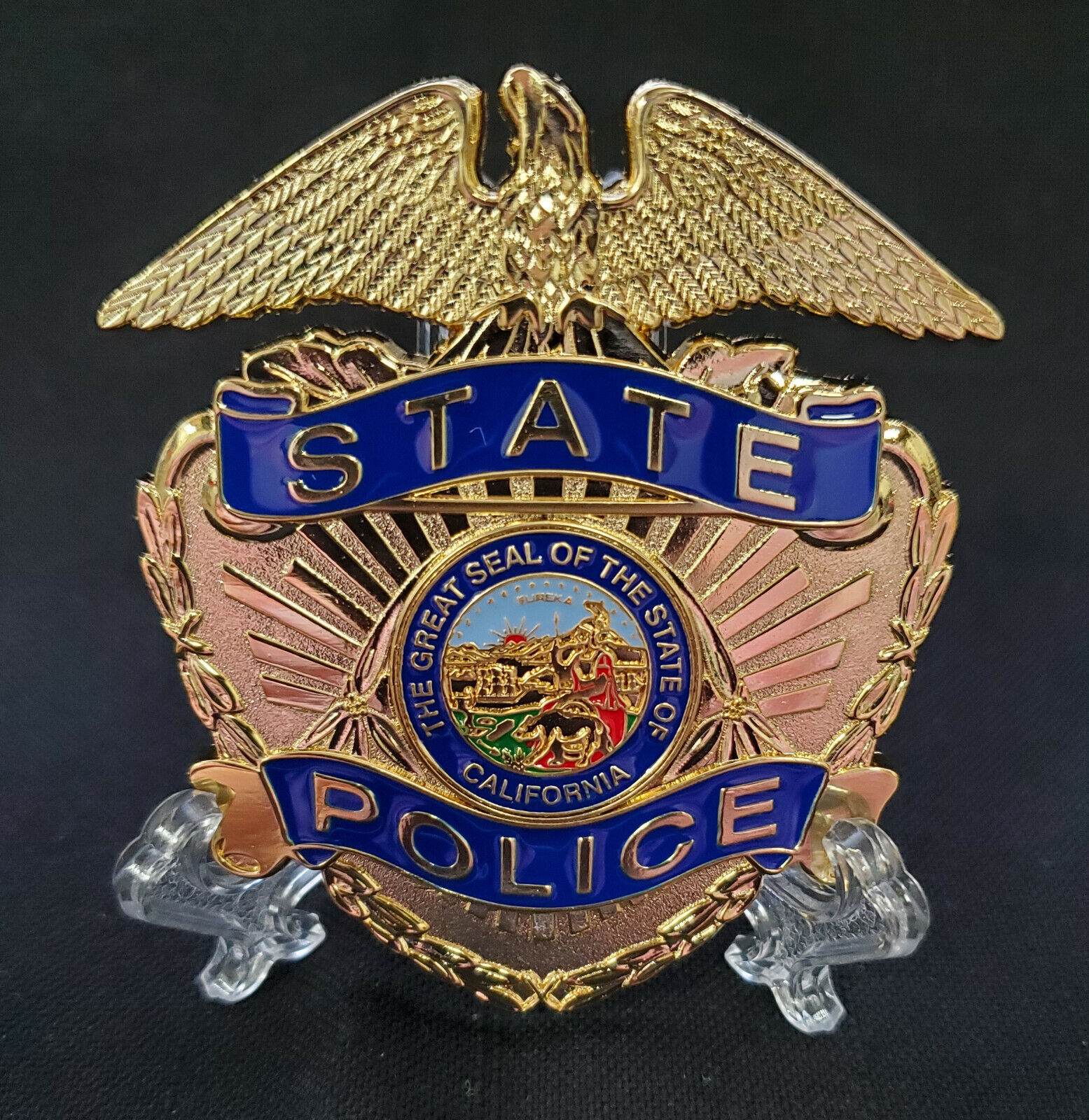 California State Police Cap Piece - Blue - Factory Error Hat Badge