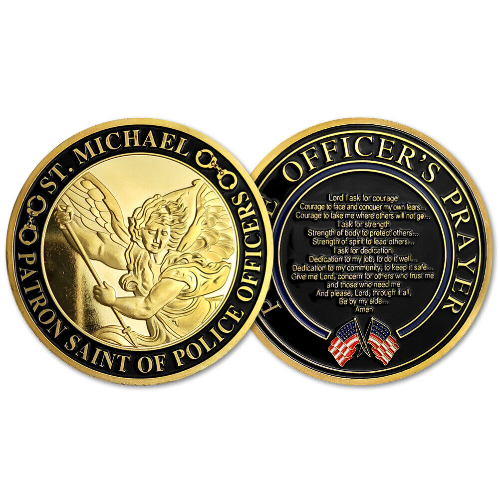 Police Protector St. Michael Gold Challenge Coin Law Enforcement Officers Prayer