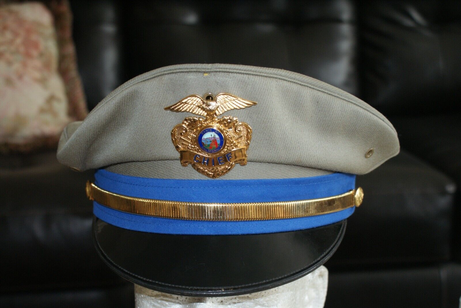 Vintage Police Chief Uniform Hat, Old CHP style