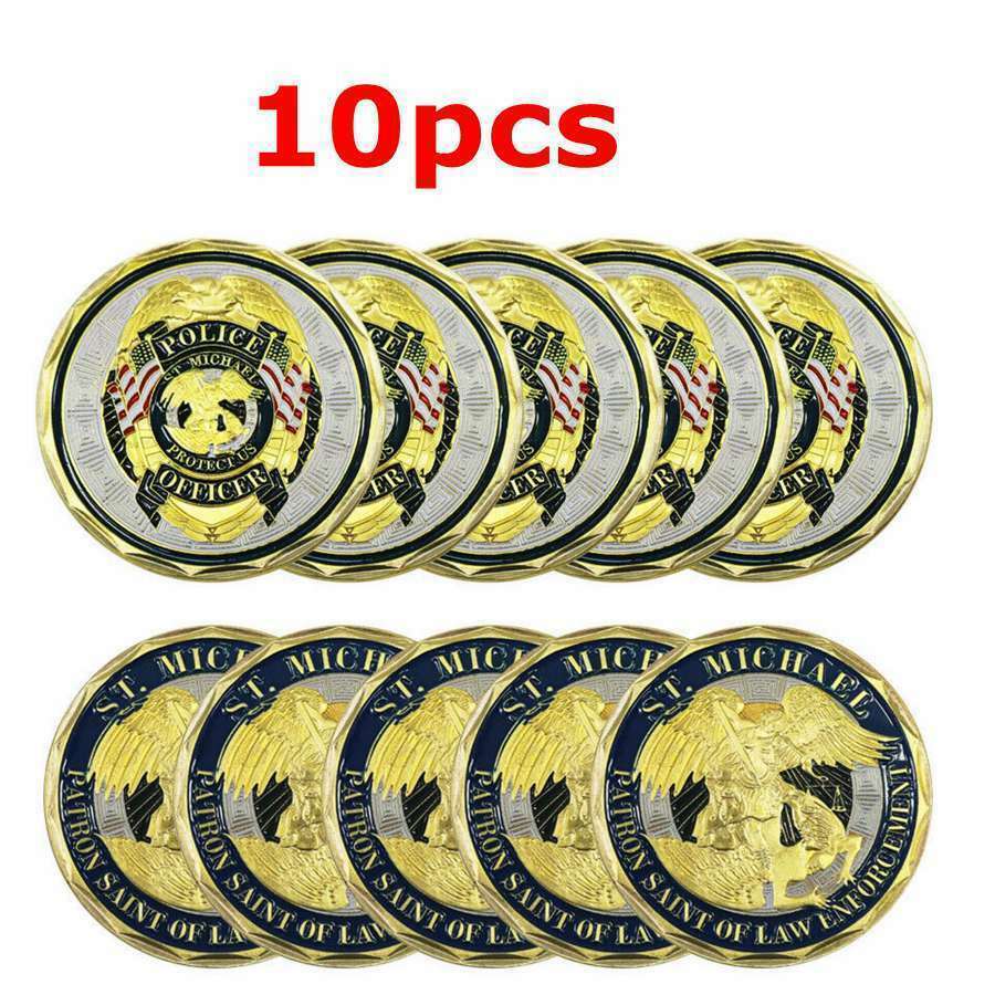 10 PC St Michael Police Officer Badge Law Enforcement Protect US Challenge Coin