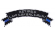 RETIRED LAW ENFORCEMENT BLUE LINE ROCKER SMALL 4 X 1 1/2 EMBROIDERED PATCH picture