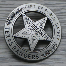 Texas Rangers Sergeant Badge Pin Dept Public Safety Metal Star Western 45mm picture