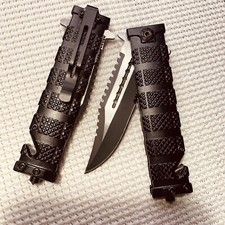 9” Metal Baton Tactical Spring Assisted Folding EDC Pocket Knife Hunting knife picture