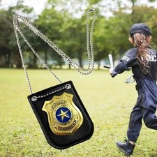 Police Badge with Chain and Belt Clip, Detective Role Play Costume Accessory, Go picture
