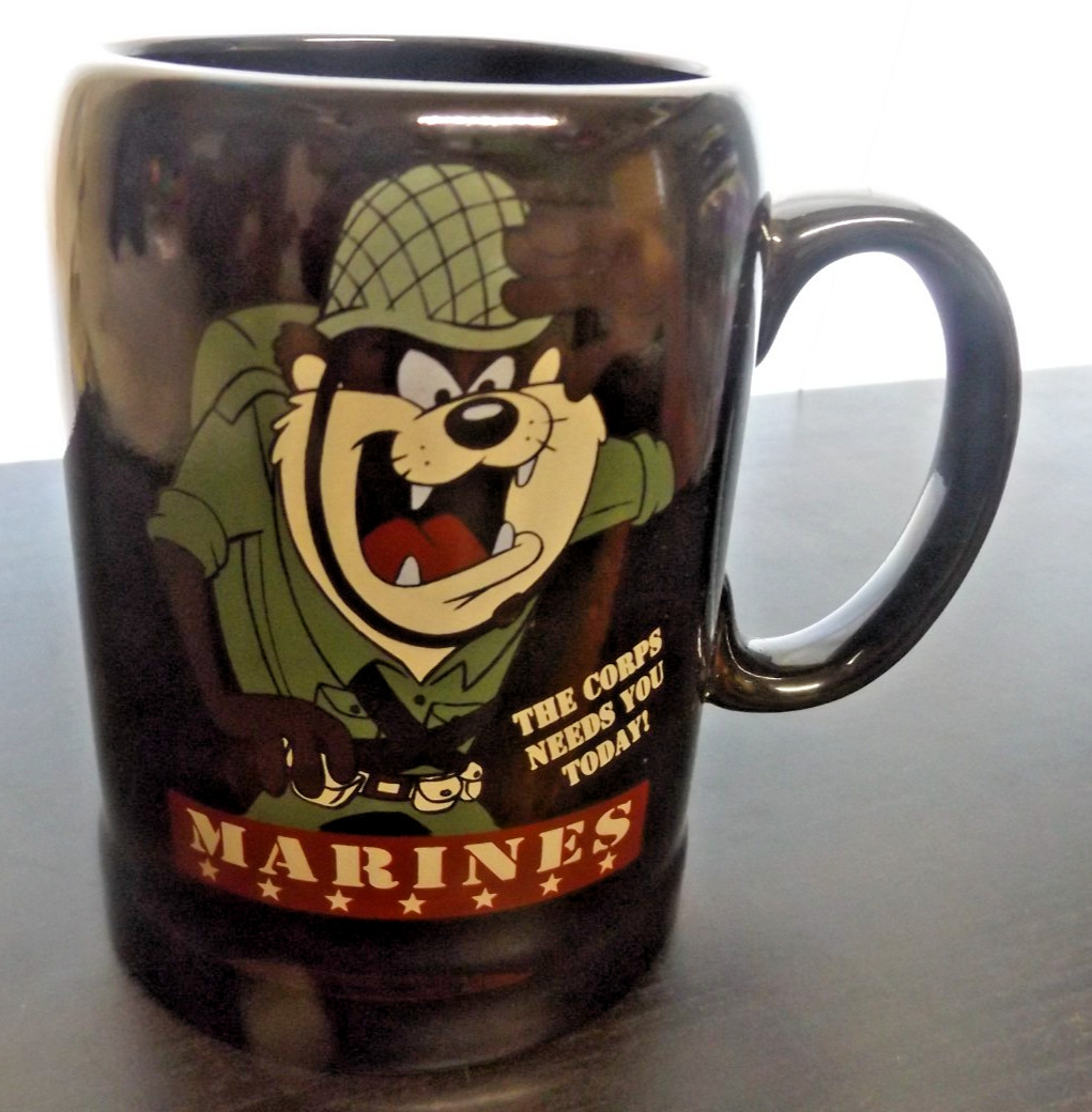 United States Marines Corps, 1994 TAZ Warner Bros Coffee Cup/ Mug United States Marines Corps, 1994 TAZ Warner Bros Coffee Cup/ Mug