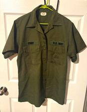U.S. Navy Seabees Olive Green Uniform Shirt Name Tape EVORY 16 1/2x34 picture