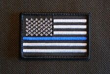 Thin Blue Line United States Flag Embroidered Uniform Patch Police SWAT Hook  picture
