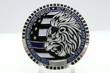 Police challenge coin Proverbs 28:1 Thin blue line  Lion law enforcement picture