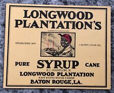 Pure Syrup Label Baton Rouge Louisiana Longwood Plantations Brand Vintage NOS picture