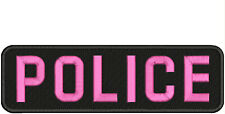 POLICE EMBROIDERY PATCH 3X11 HOOK ON BACK PINK ON BLACK picture