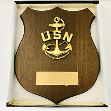 US Navy Wooden Plaque Gold Brass Anchor USN Blank Engraving Plate Wall Hanging  picture