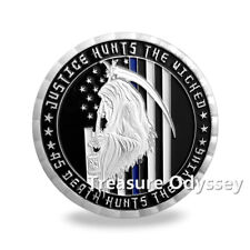 US Police Challenge Coin A Thin Blue Line Crime Punisher Reaper Featured Coin picture